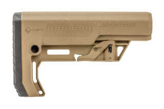 The Mission First Tactical Battlelink Extreme Duty Minimalist Stock in FDE features a more durable and beefed up design